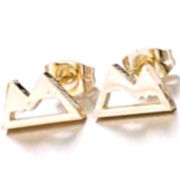 “Mountainscape” Mountain Icecap Peak Hike Climb Mini Tiny Yellow Gold Steel Stud - Picture 7 of 7